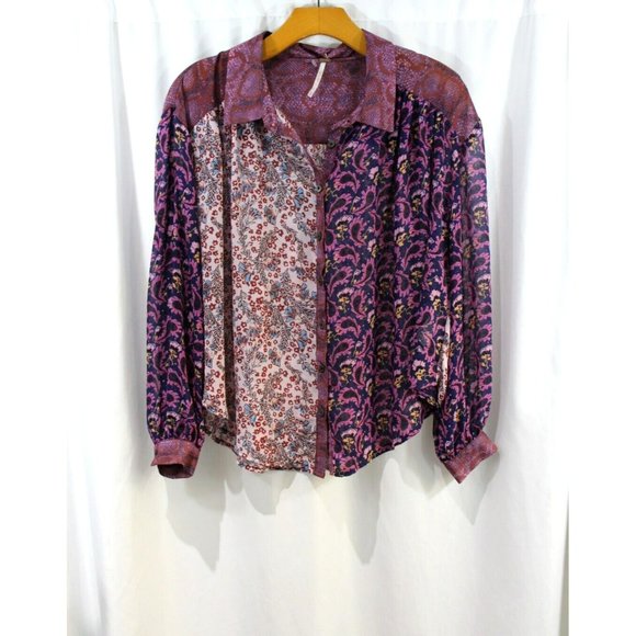 Free People Tops - Free People Womens Multicolor Floral Semi Sheer Button Front Top XS